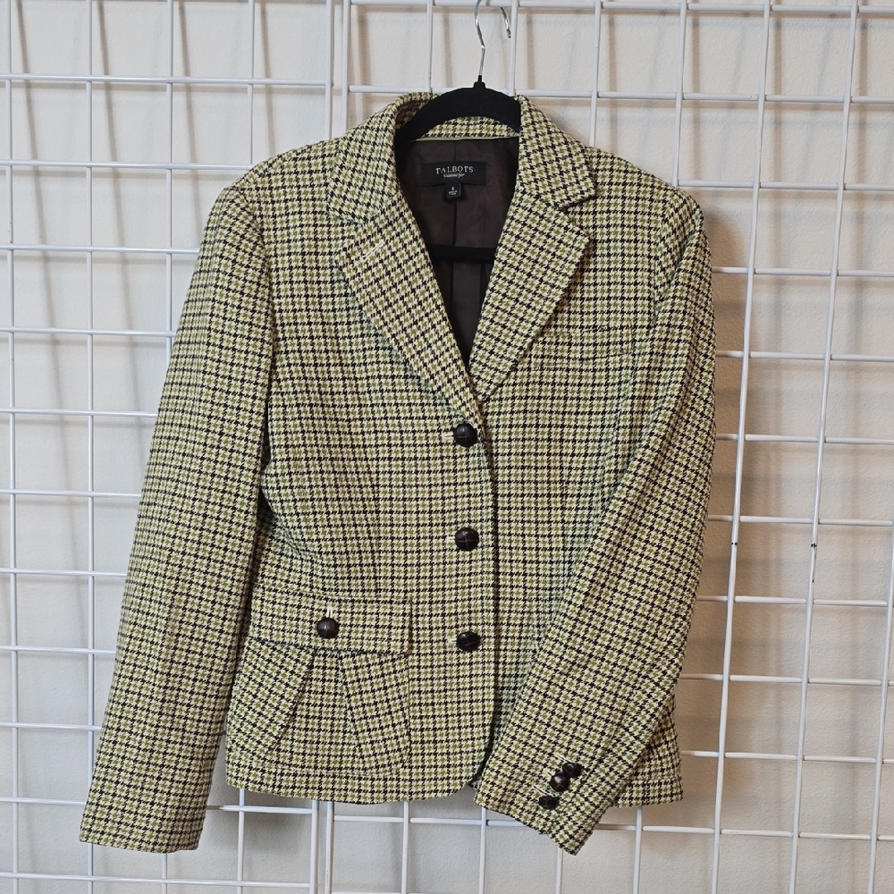 Talbots Women's Blazer - Brown, Green And Cream Checkered Size‎ 8